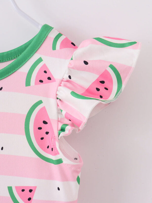 Pink Stripe Watermelon Ruffle Girl Dress - Image 4