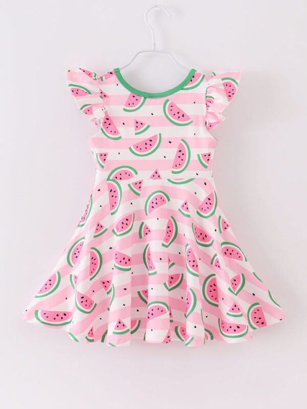Pink Stripe Watermelon Ruffle Girl Dress - Image 6