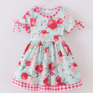Mint Flower Plaid Girl Dress