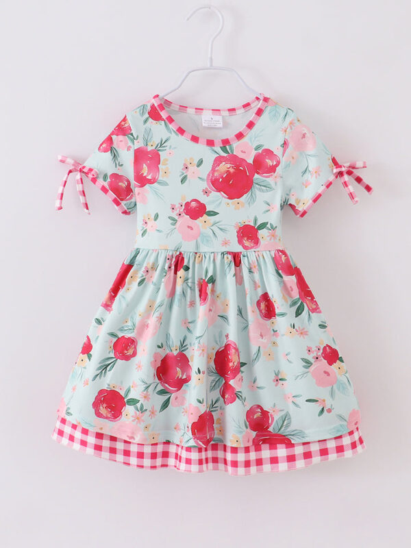 Mint Flower Plaid Girl Dress