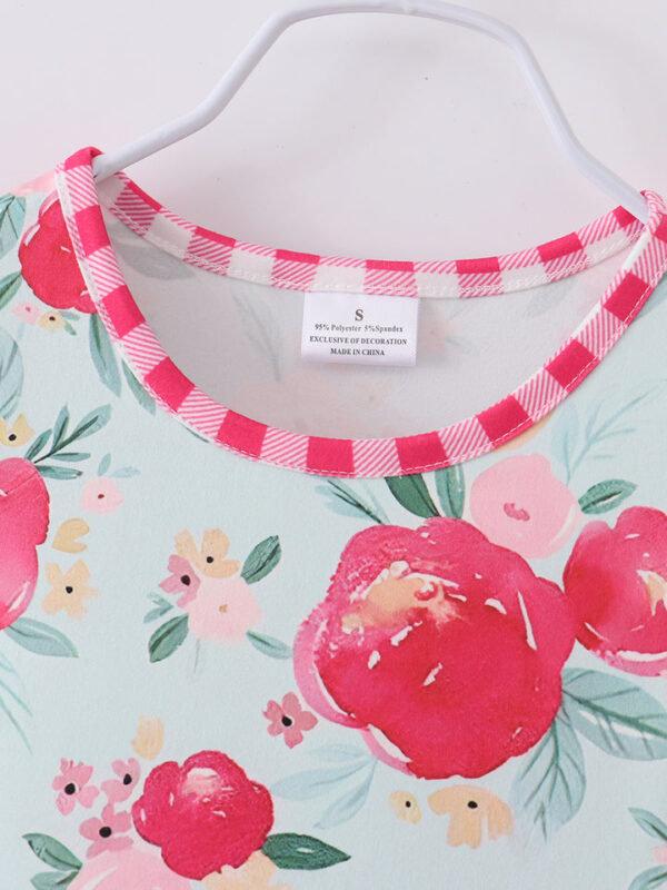 Mint Flower Plaid Girl Dress - Image 3