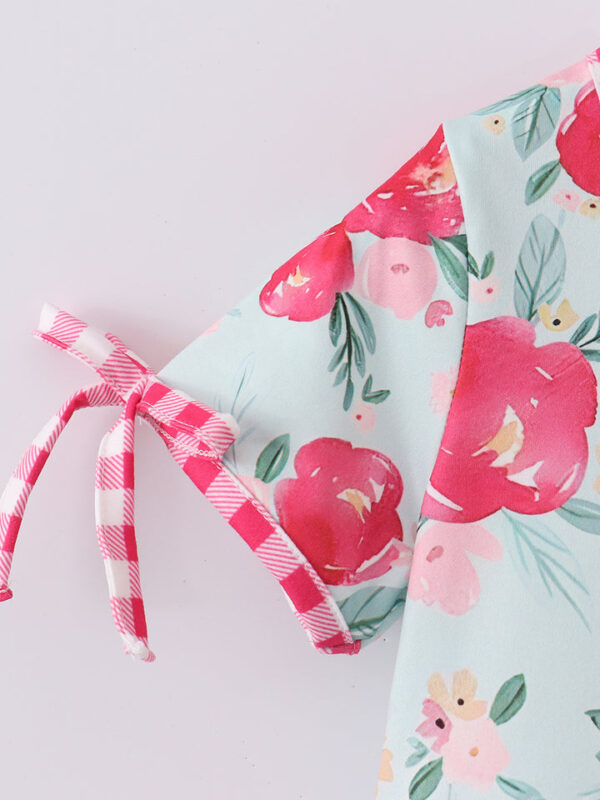 Mint Flower Plaid Girl Dress - Image 4