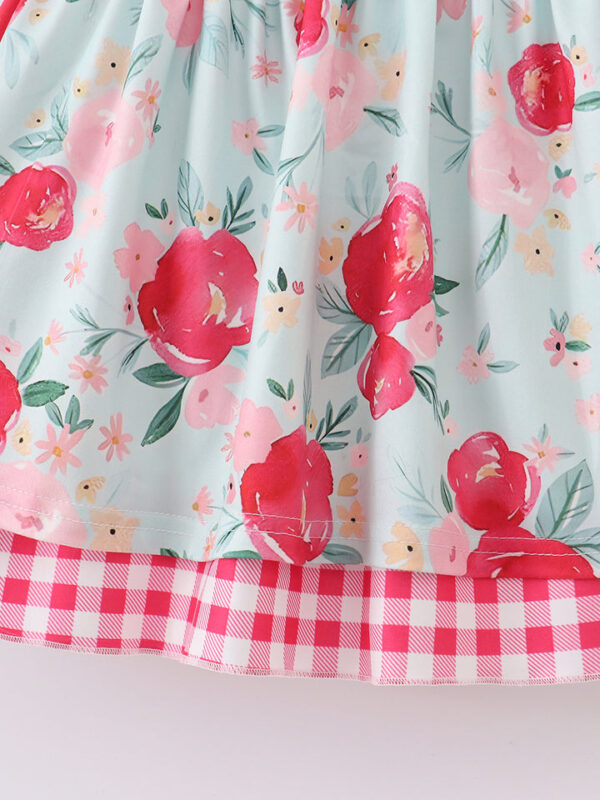 Mint Flower Plaid Girl Dress - Image 5