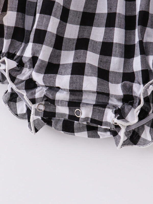Black Plaid Smile Baby Smocked Bubble Romper - Image 6
