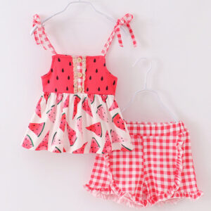Pink Plaid Watermelon Girl Short Set
