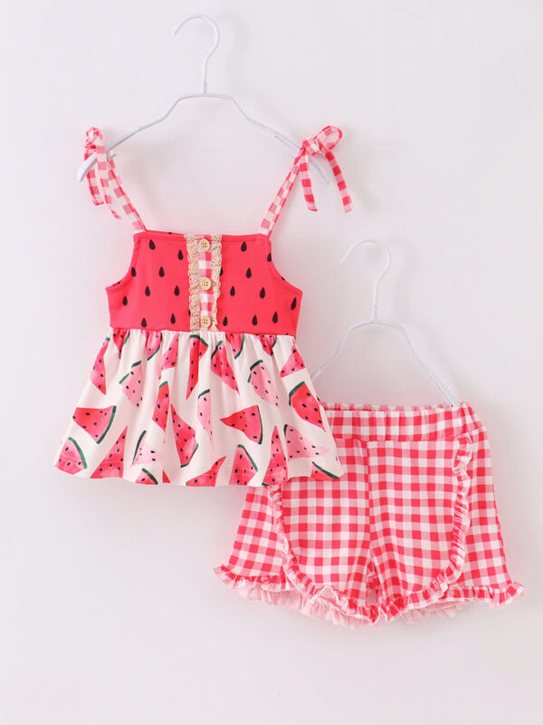 Pink Plaid Watermelon Girl Short Set