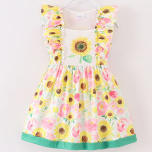 Pink Flower Sunflower Ruffle Girl Dress