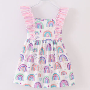 Pink Purple Rainbow Ruffle Girl Dress