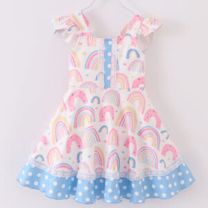 Pink Rainbow Ruffle Girl Dress