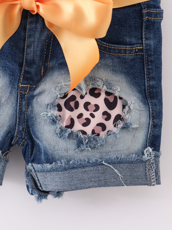 Back to School Rainbow Apple Girl Denim Short Set - Image 5