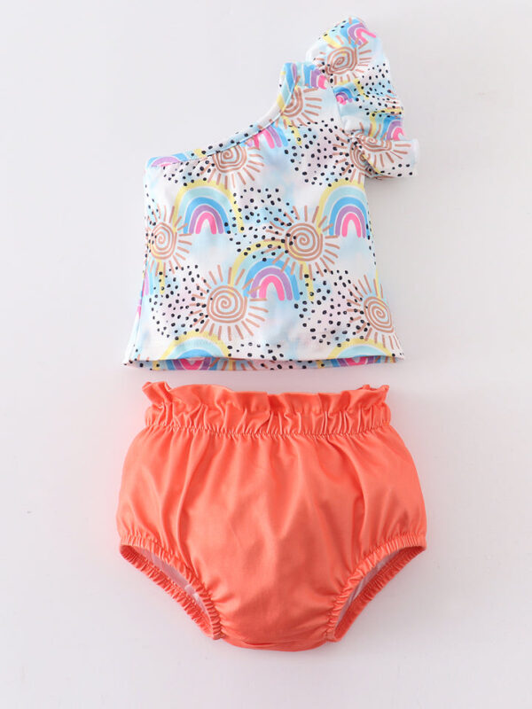 Rainbow Ruffle One Shoulder Baby Set
