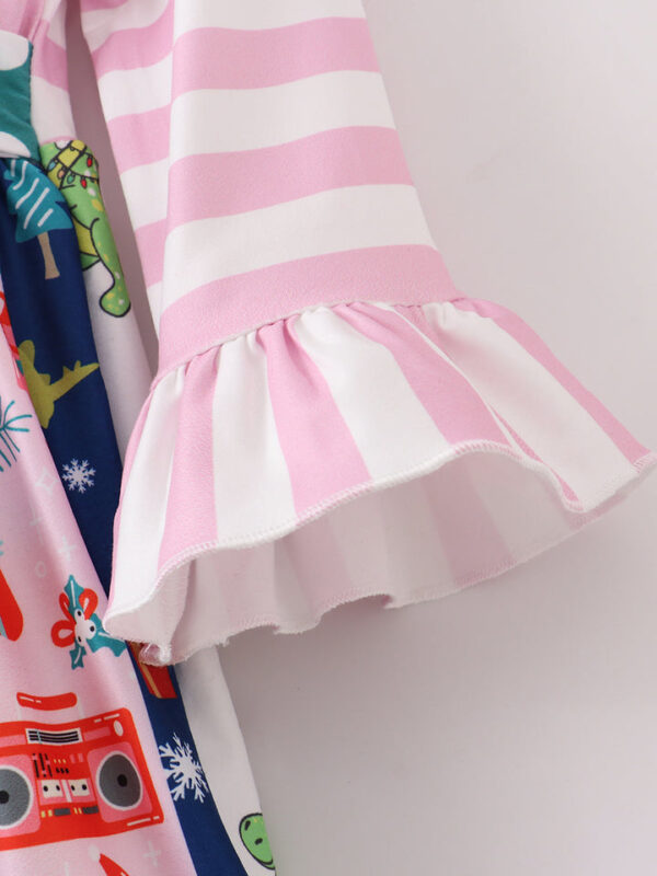 Dinosaur Stripe Dots Ruffle Twirl Dress - Image 5