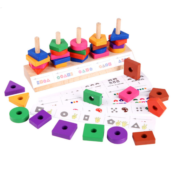 Wooden Four-pillar Cognitive Set Toy - Image 3