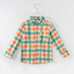 Orange Green Plaid Print Boy Top