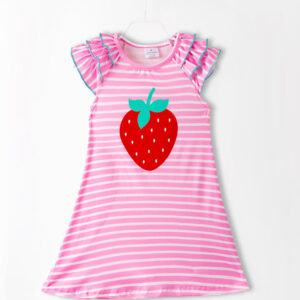 Pink Stripe Strawberry Ruffle Girl Dress