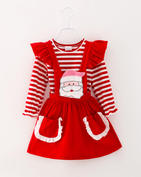 Christmas Red Stripe Santa Girl Dress Set