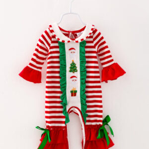 Red Stripe Santa Ruffle Baby Girl Romper